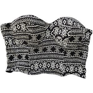 Black & White Tribal Print Strapless Bustier Crop Top | Size M (Fits S–M)